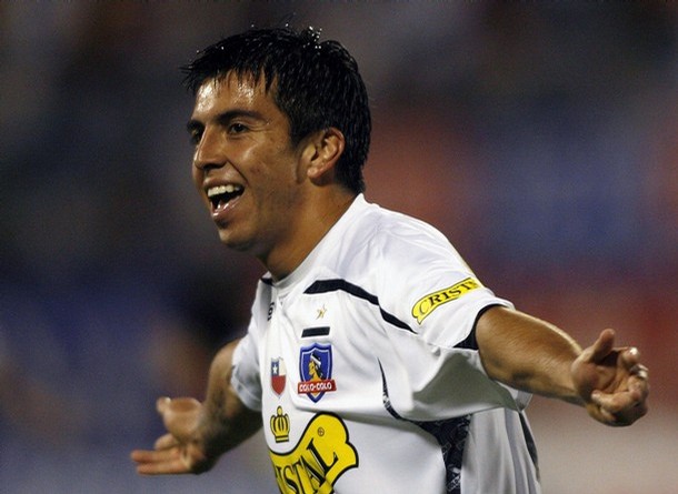 Fierro of Chile's Colo Colo celebrates after scoring against Union Atletico Maracaibo during Copa Libertadores soccer match in Maracaibo